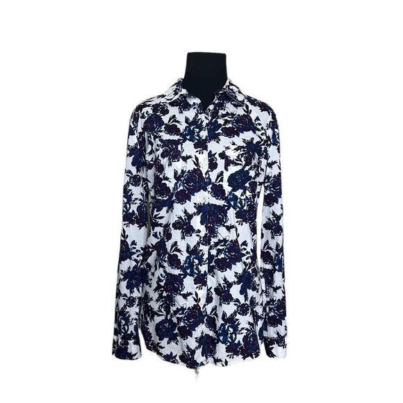 Loft blue floral on white buttoned long sleeves blouse size small - Picture 8 of 8